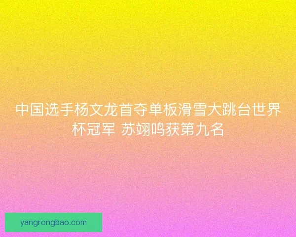 中国选手杨文龙首夺单板滑雪大跳台世界杯冠军 苏翊鸣获第九名 中国选手杨文龙首夺单板滑雪大跳台世界杯冠军 苏翊鸣获第九名